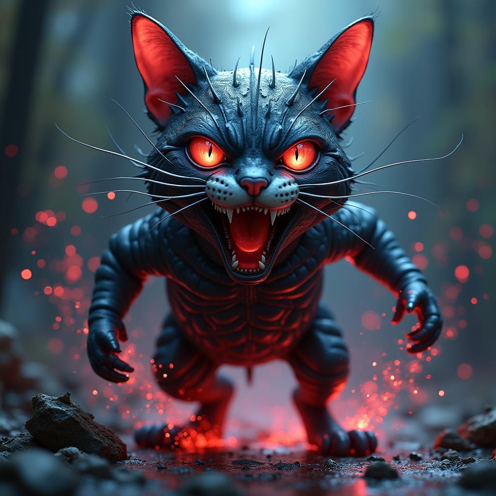 Angry Cat in HR Giger Style with Metallic Details