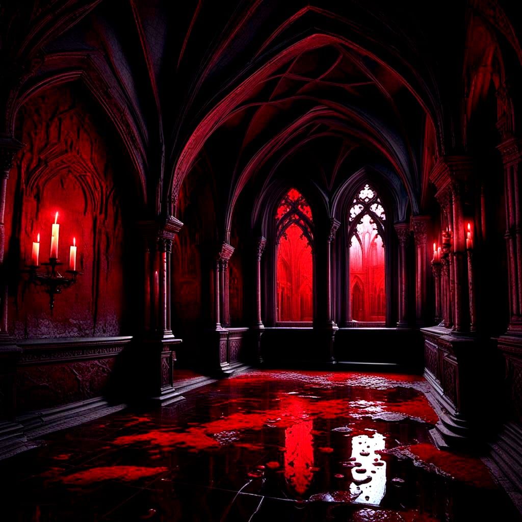 Gothic Interior Dripping Blood: Fantasy Concept Art