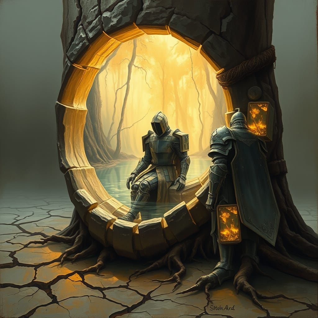 Surreal Fossil Structure with Crystal Knight and Inner World...