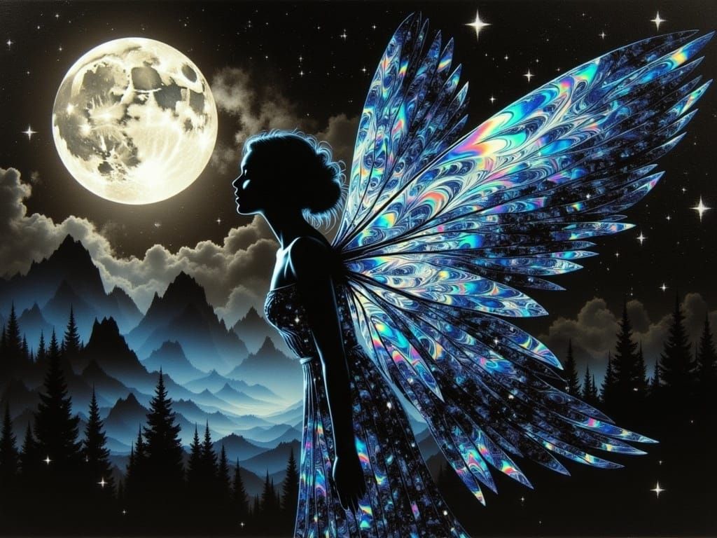 Bioluminescent Moon Fairy Oil Painting Collage