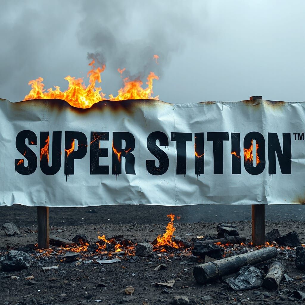 Burning Superstition Banner in Dystopian Style