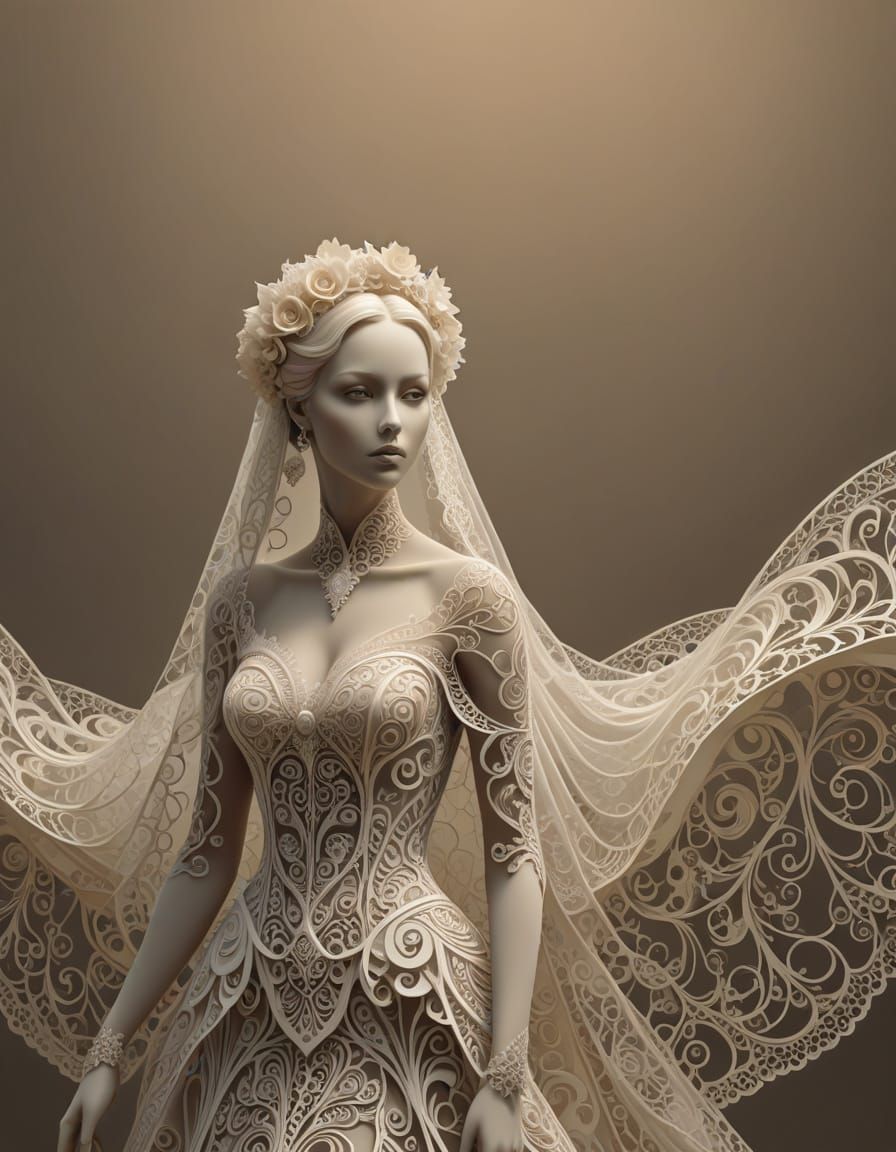 Ethereal Zombie Bride in Abstract Vector Art