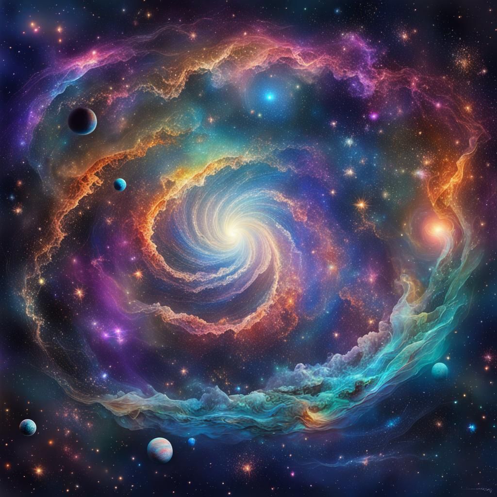 Galaxies and Space in Mixed Media Style