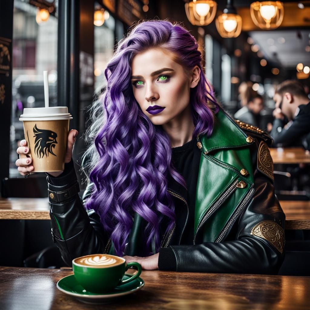 Valkyrie with Viking Features in a Café