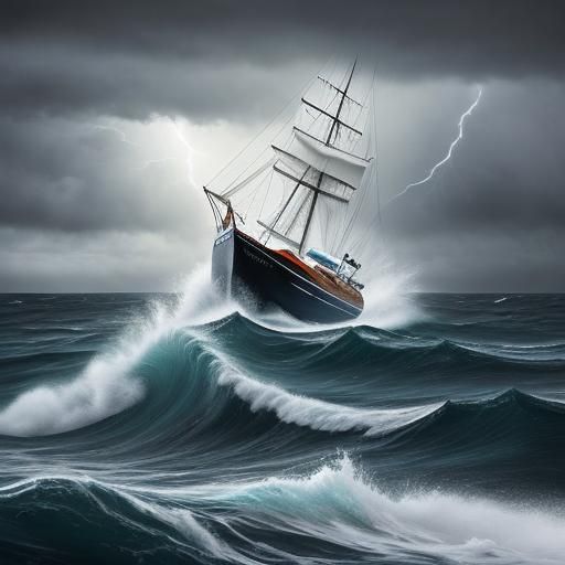 Sailboat in Stormy Sea: Hyperrealistic Splash Art