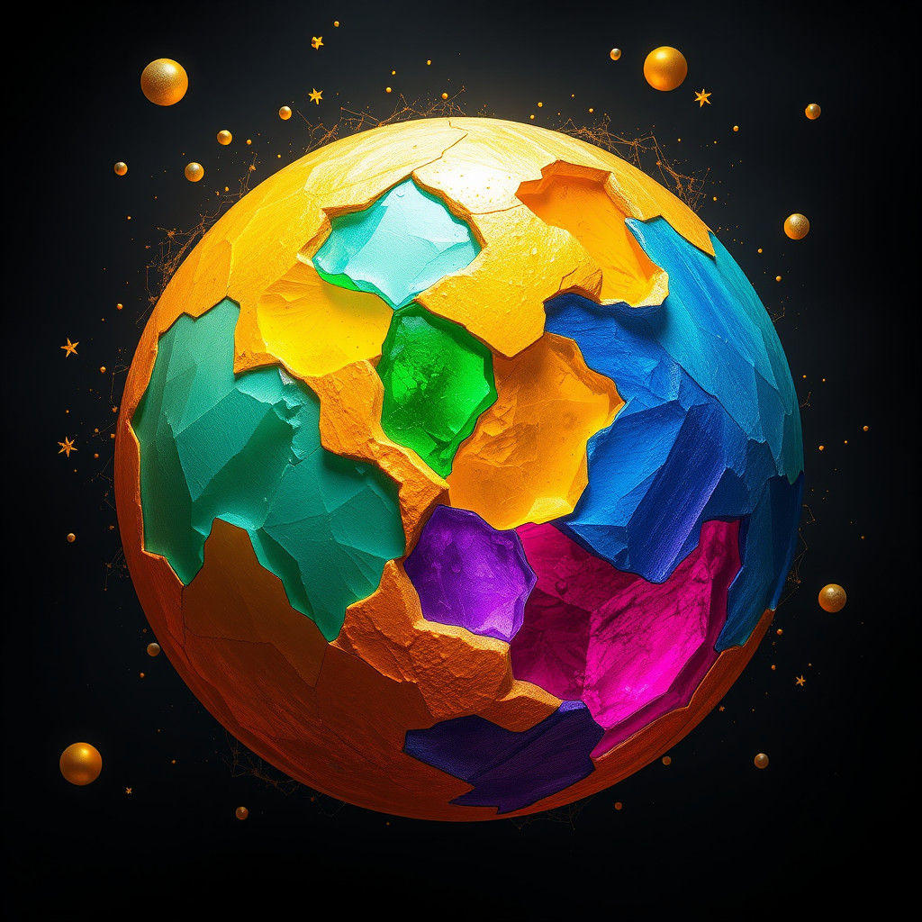 Fragmented Golden Orb of Wisdom in Matte Painting Style