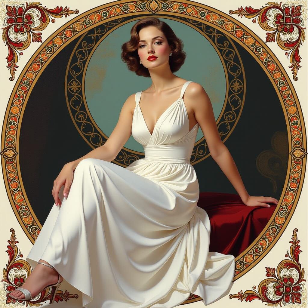 Elegant Woman in White Dress: Classical Portrait