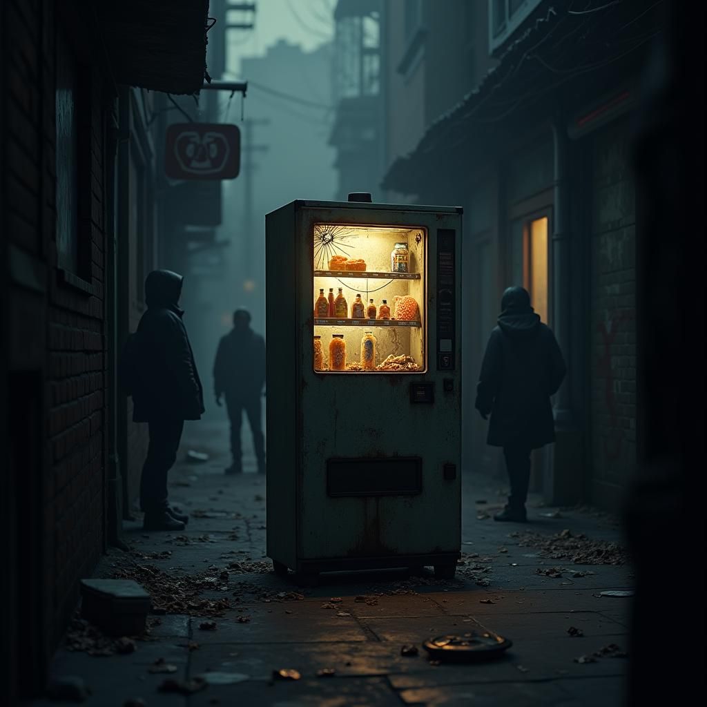 Eerie Vending Machine in Dimly Lit Alley