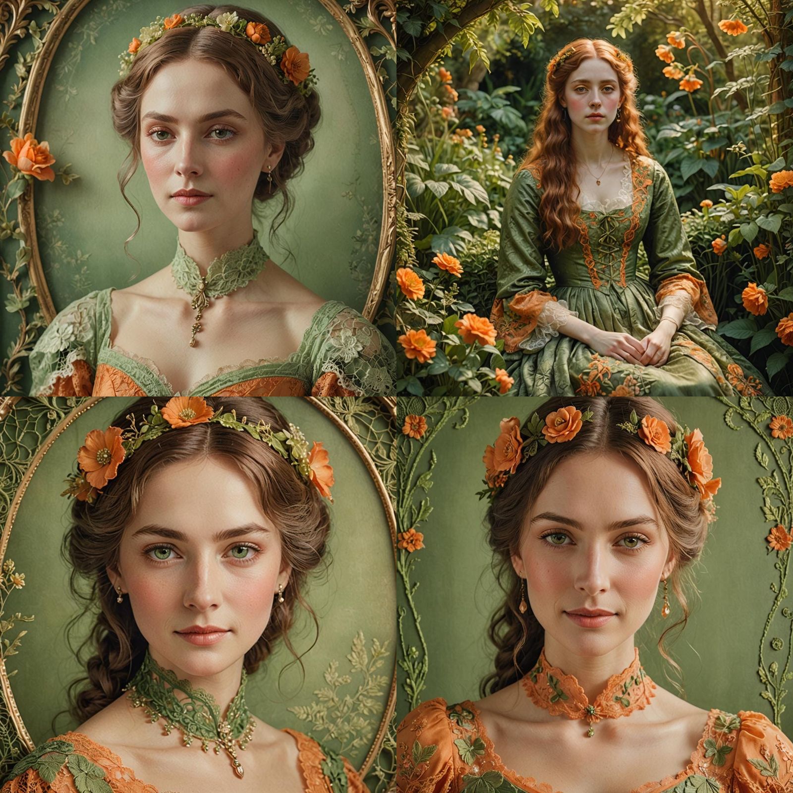 Victorian Lady Portrait with Green Lace