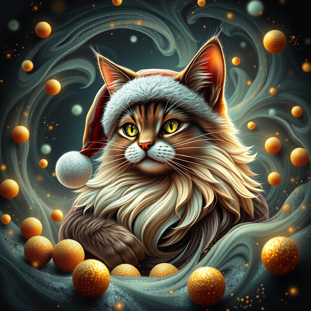 Chocolate Cat Santa Claus in High-Fantasy Style