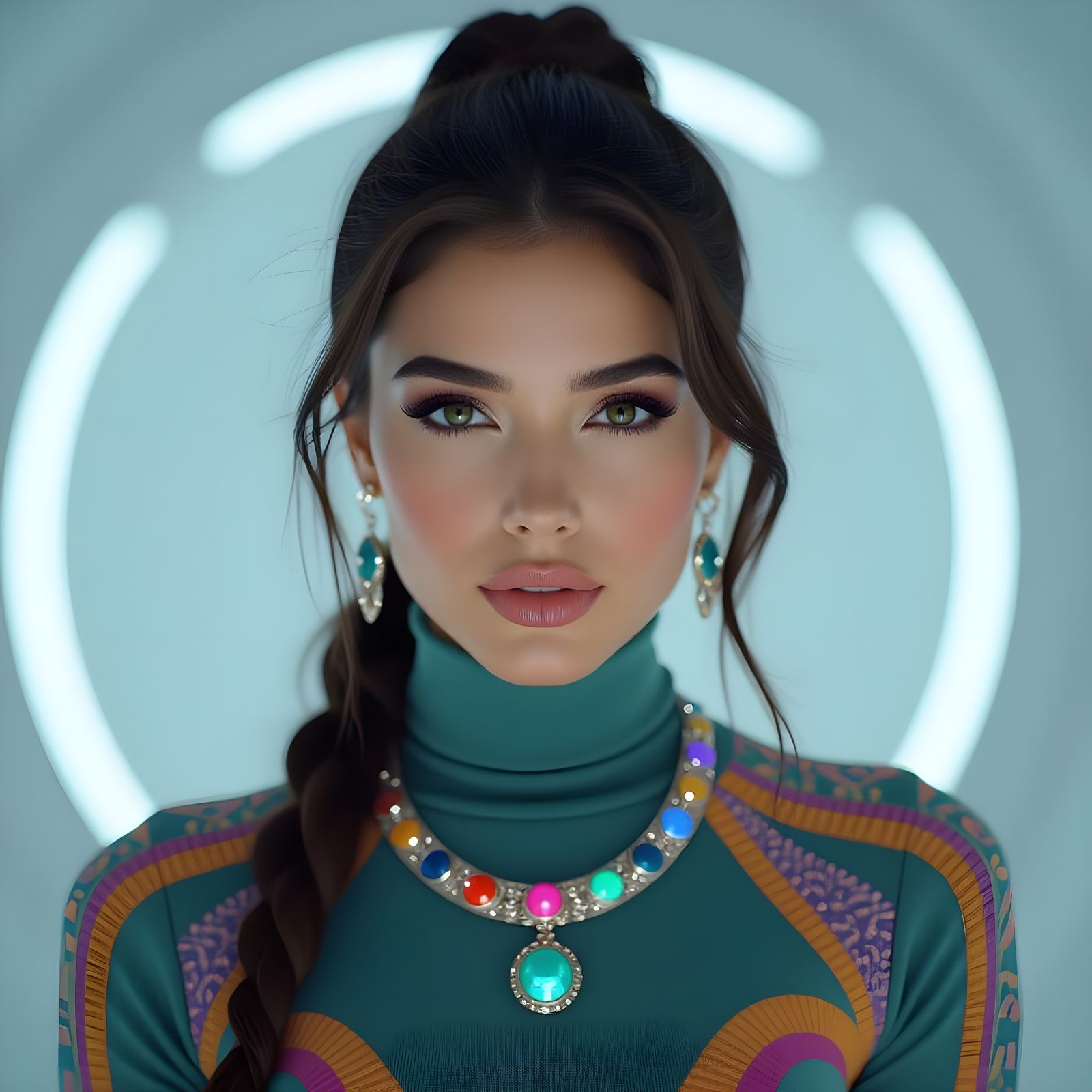 Futuristic Woman in Detailed Attire