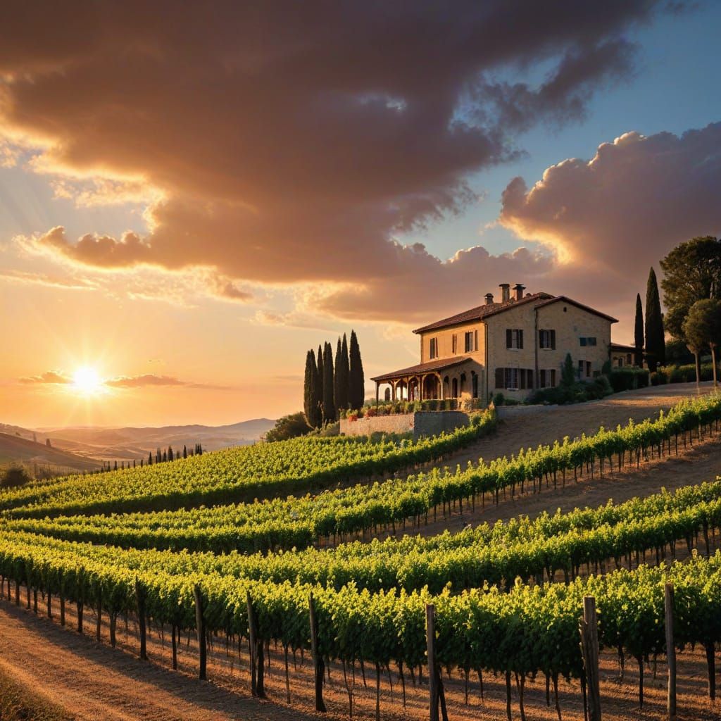 Serenity in Tuscany: Majestic Villa at Sunset