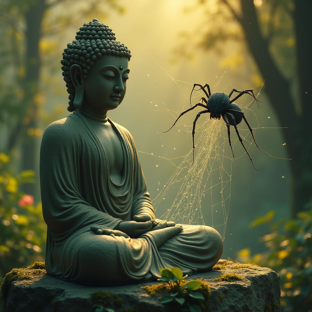 Buddha in Spider Web, Hauntingly Beautiful Dreamlike Scene