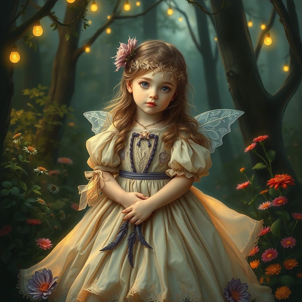 Enchanted Victorian Child in Twinkling Forest