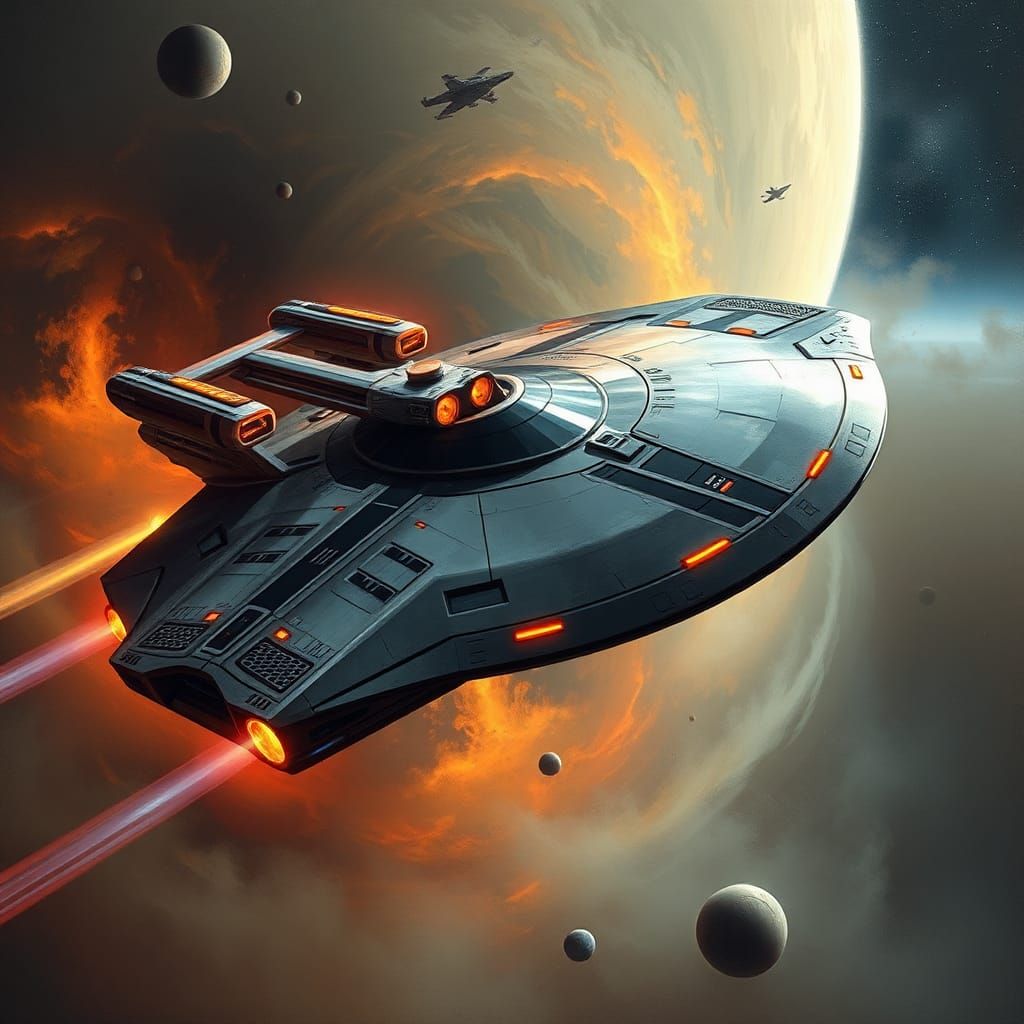 Star Trek Spaceship Navigates Nebula in Sci-Fi Art
