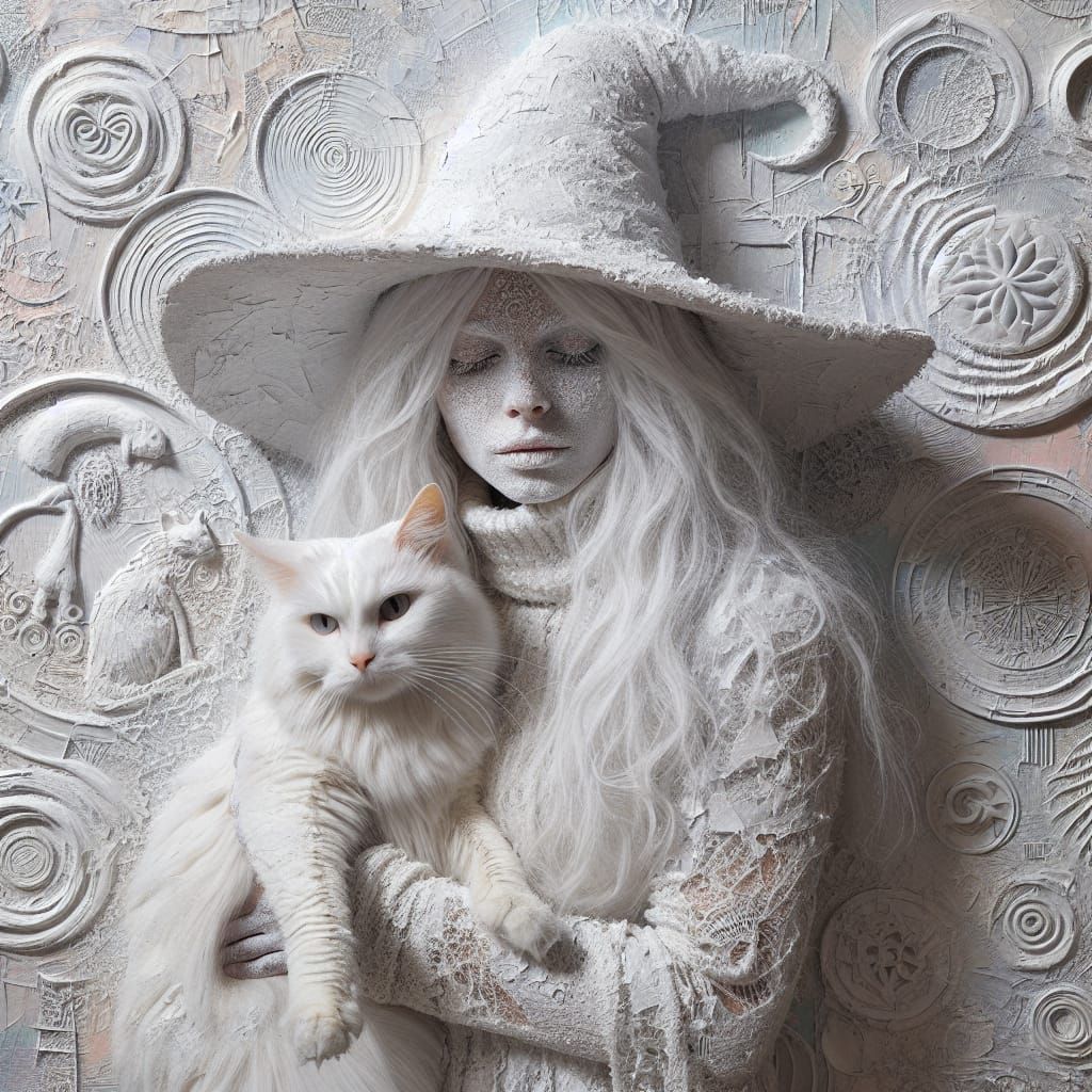White Witch and Albino Cat in Textured Hues