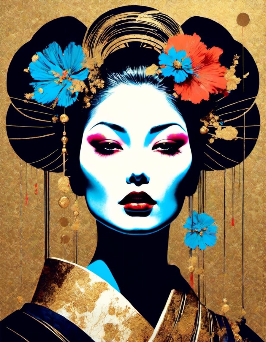Geisha with Flowers: Magical Realism Fashion Sketch
