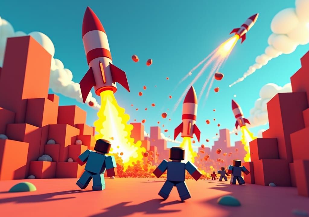 Roblox-Inspired World with Rocket Launchers and Explosions