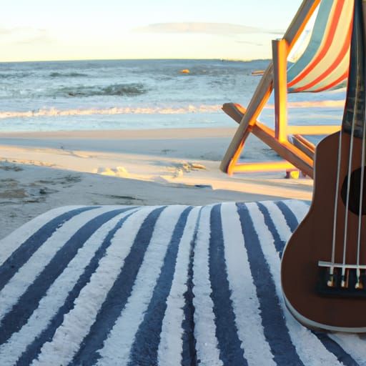 Ukulele Relaxing on Beach at Sunset