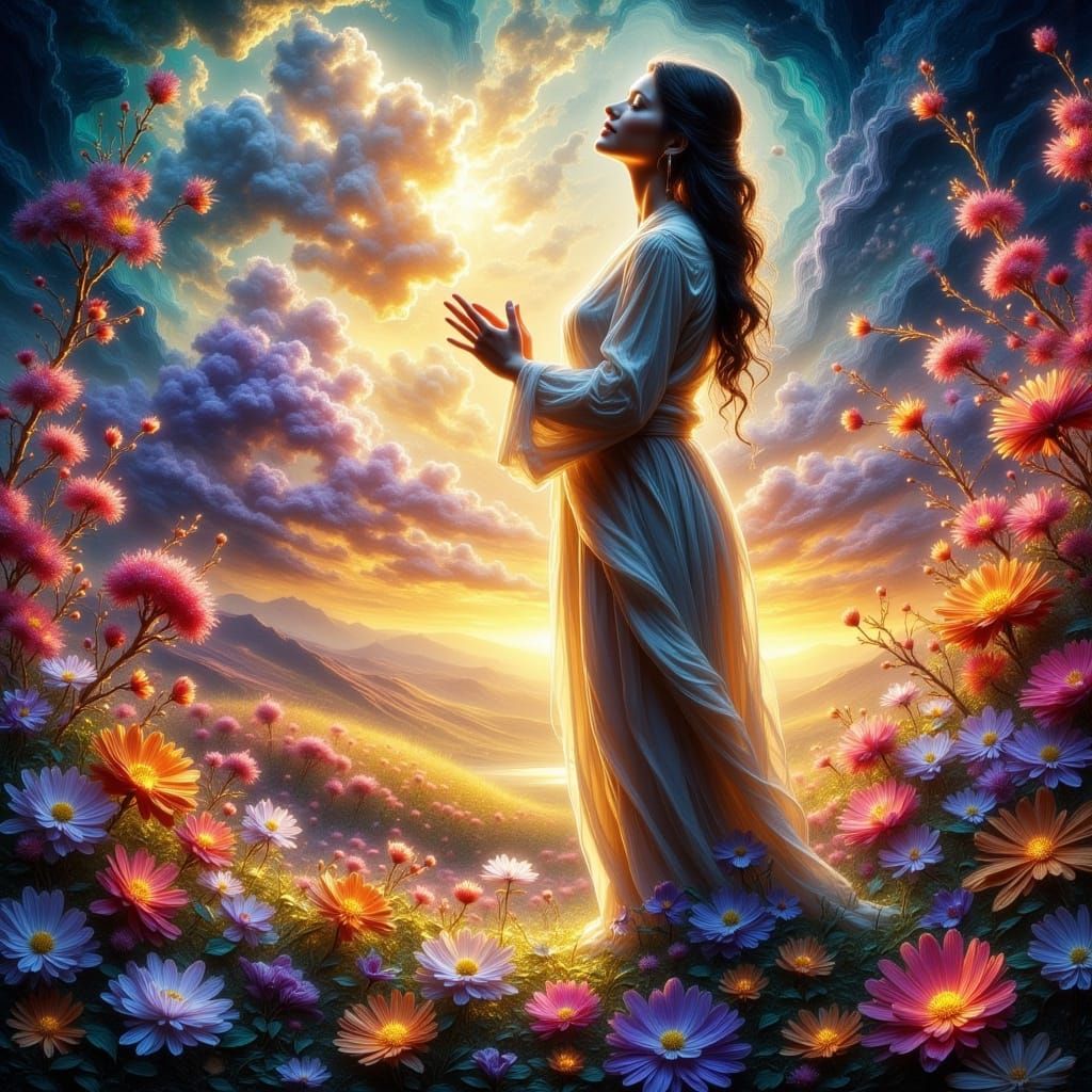 Radiant Believer's Prayer: Ethereal Fantasy Art