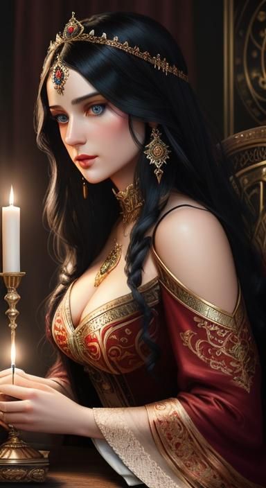 Beautiful Gypsy Girl with Tarot Cards, Digital Art