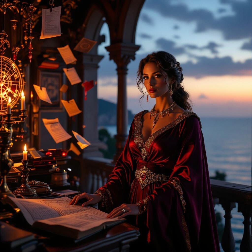 Grand Manor Interior at Dusk with Mystic Artifacts