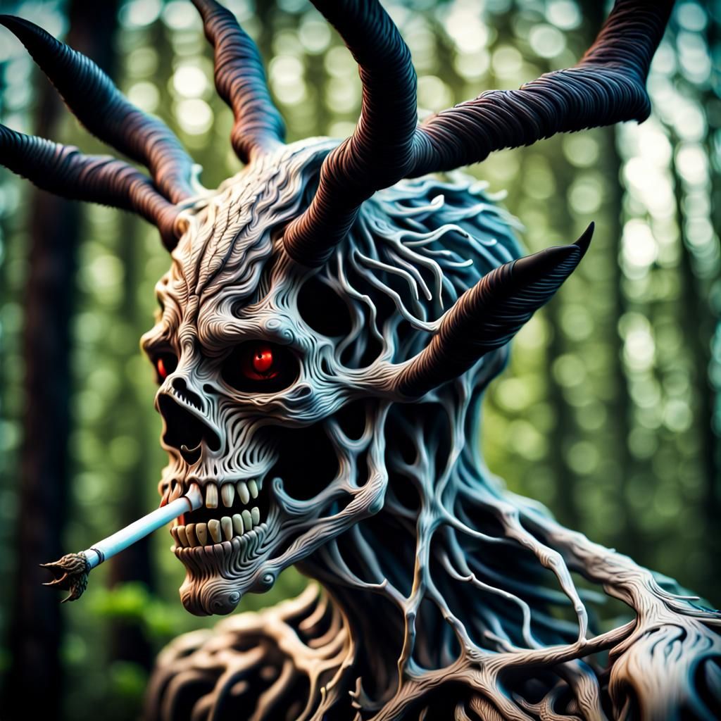Horrifying Wendigo Smoking Weed: Hyperrealistic Rendering