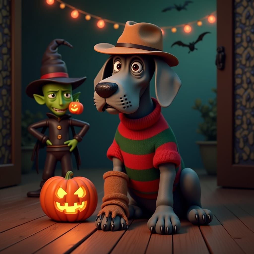 Great Dane as Freddy Krueger in 3D Cartoon