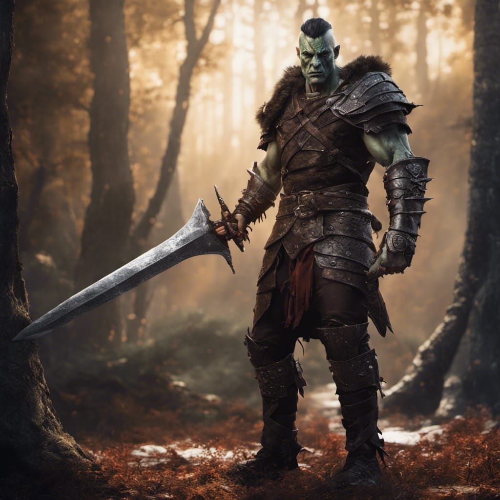 Half-Orc Warrior with Greatsword in Forest