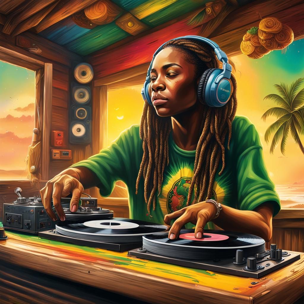 Reggae Girl DJ at Jamaican Beach Shack