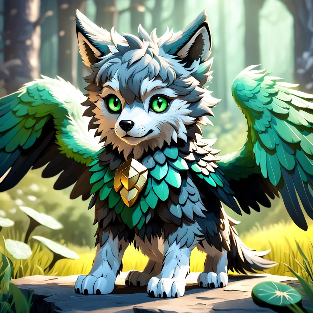 Female and jade green version of the Emerald wolf/eagle mix