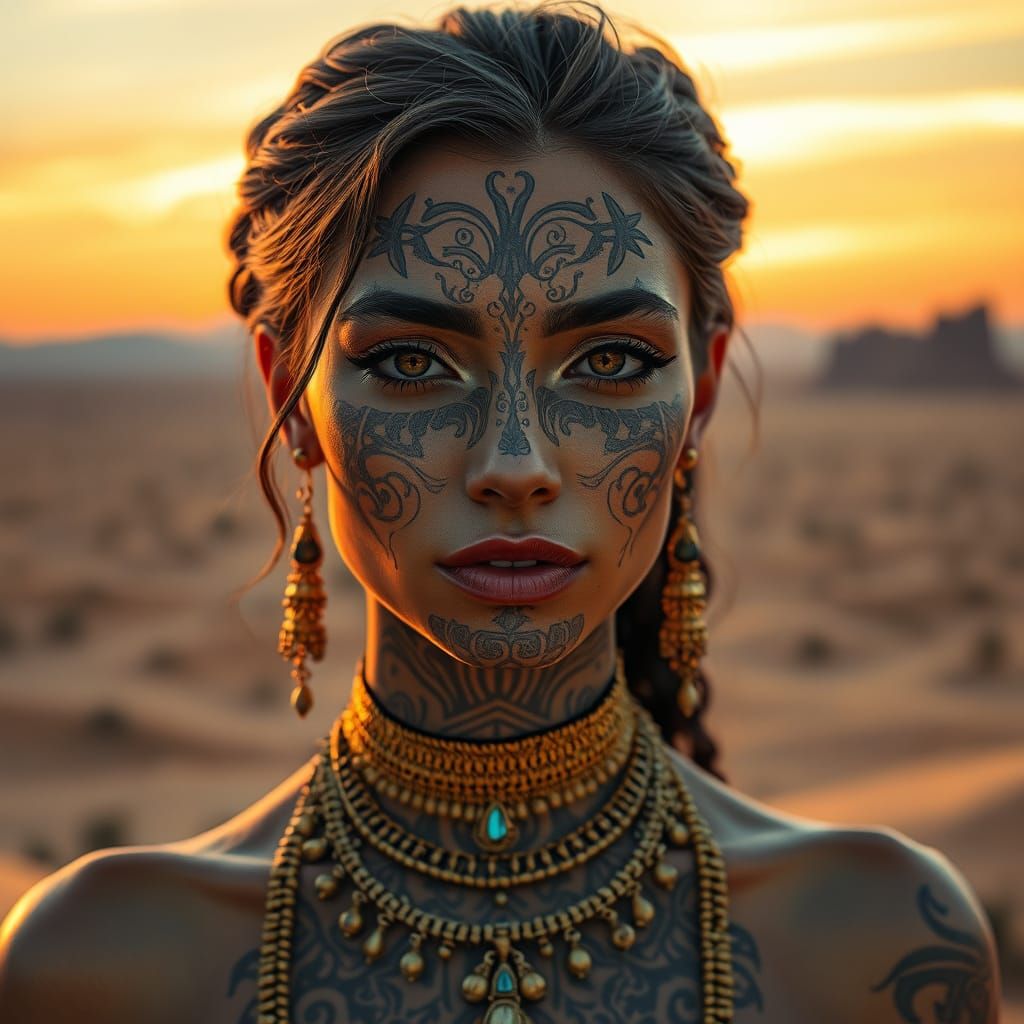 Babylonian Woman Portrait in Mojave Desert Sunset
