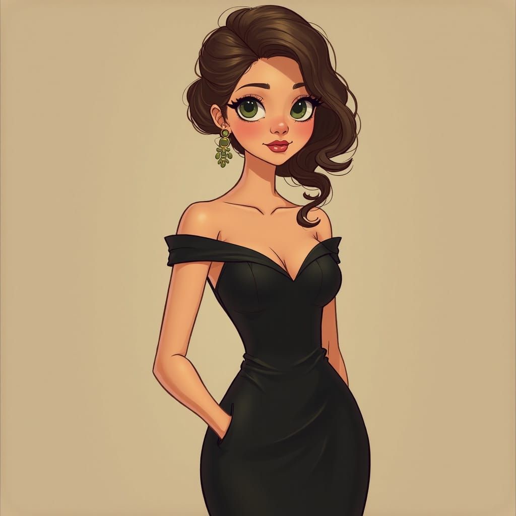 Shy Woman in Black Dress and Heels