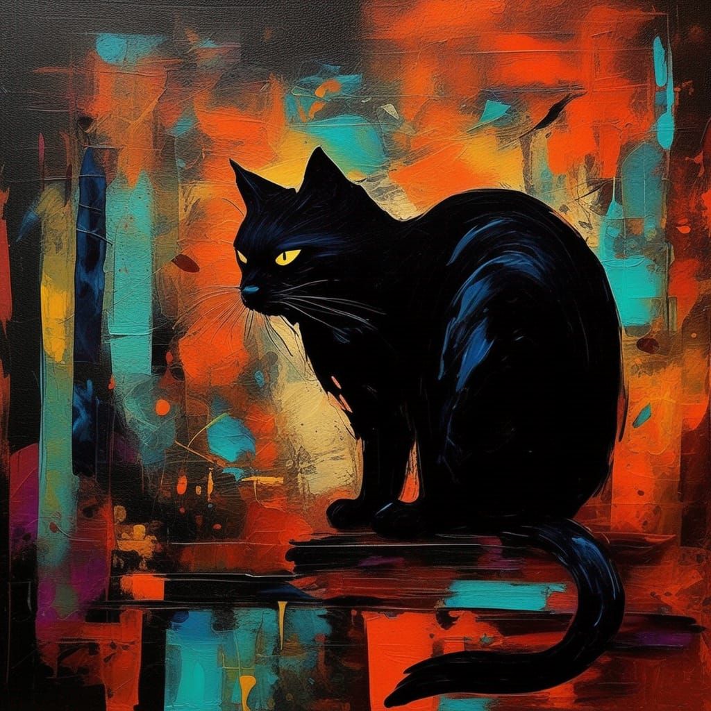 Abstract Black Cat with Literary Allusion