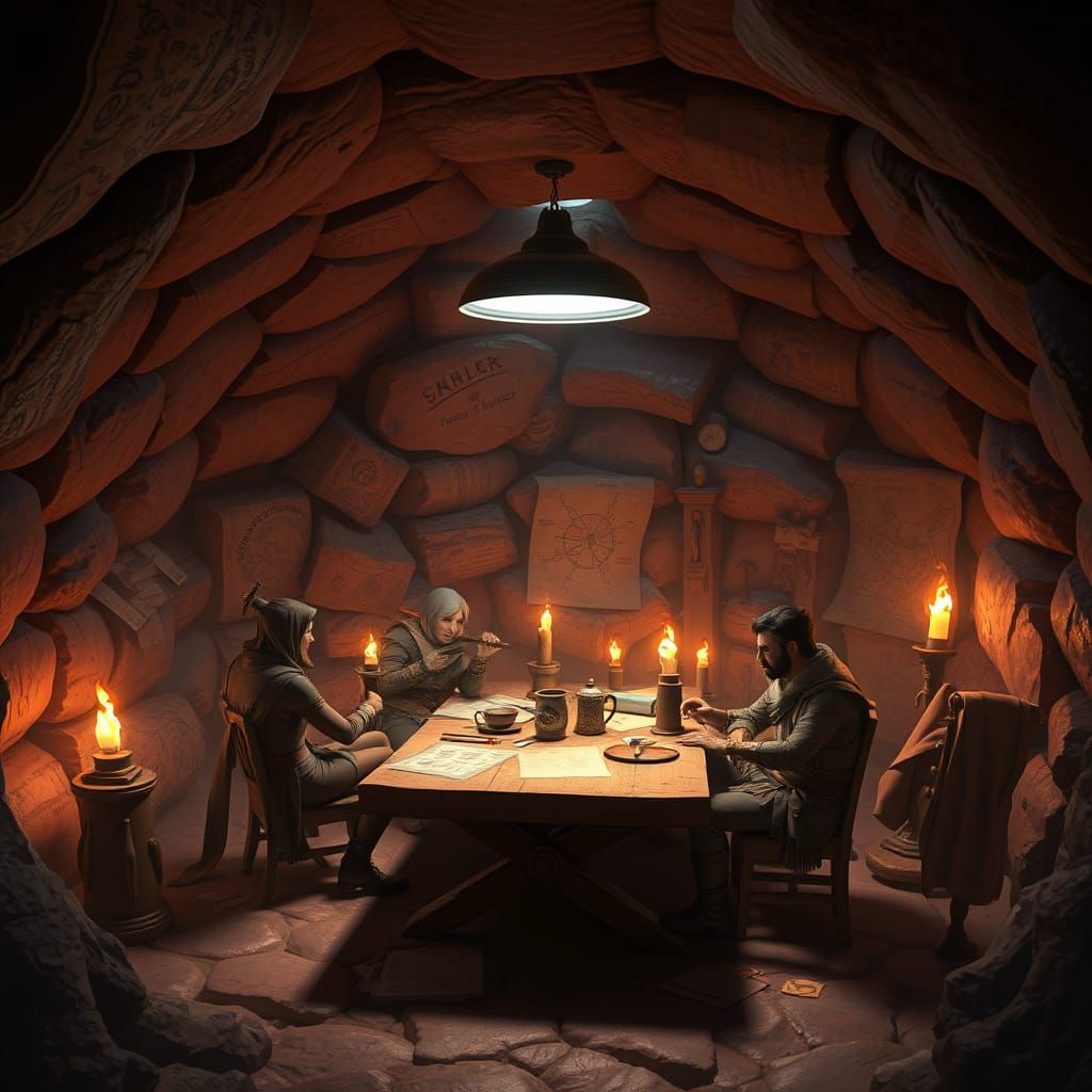 Rebel Hideout Amidst Ancient Maps and Scrolls