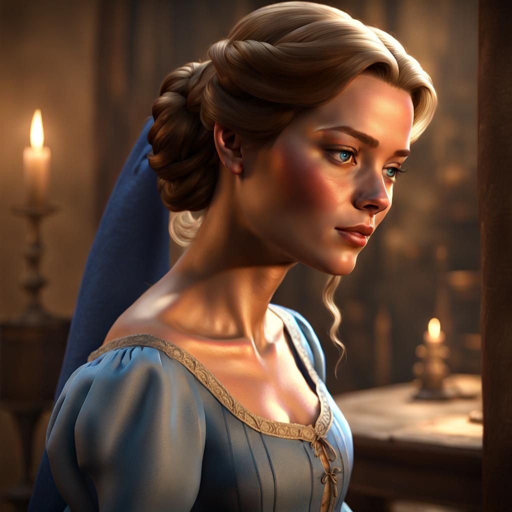 Enchanting Peasant Girl in 3D Game Cinematic Style