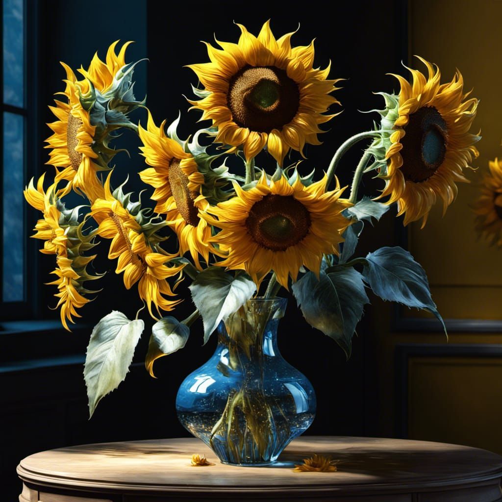Sunflowers in Oil and Splash Art Style