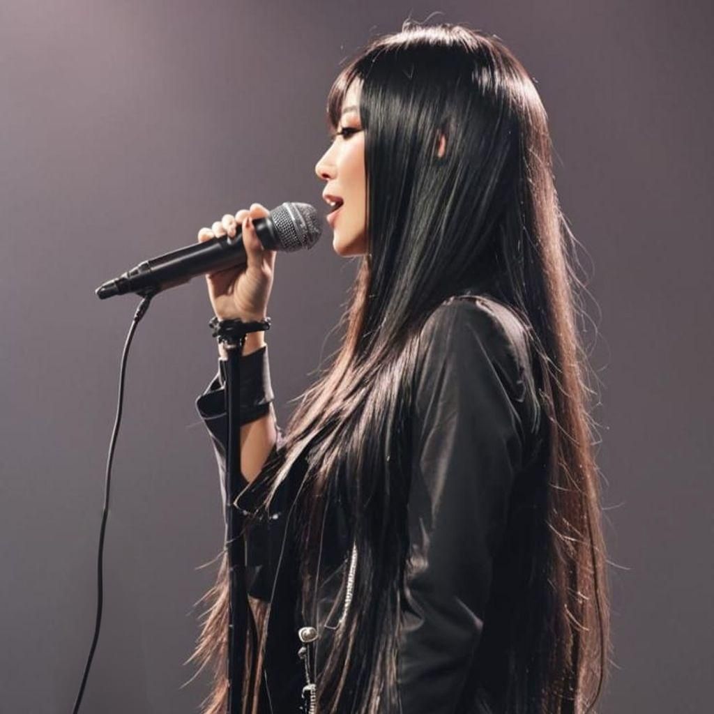 a Japanese girl with black hair - lead singer for an All Gir...