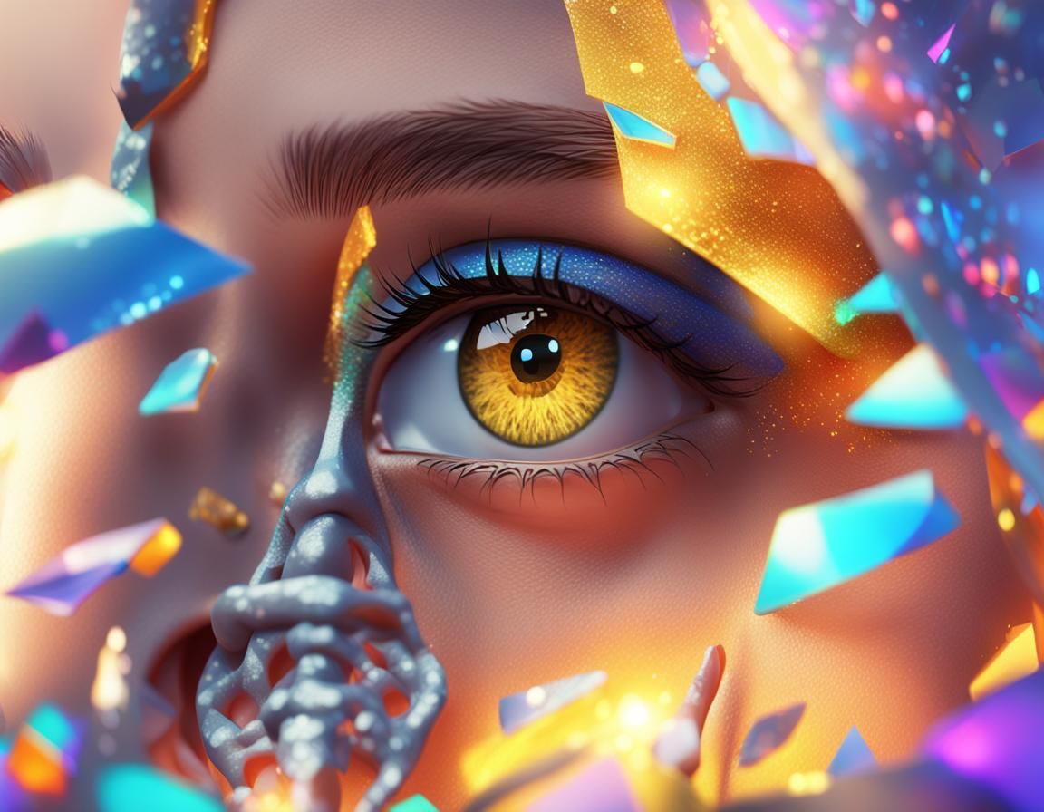 Anime Woman with Glass Fragment, 3D Render