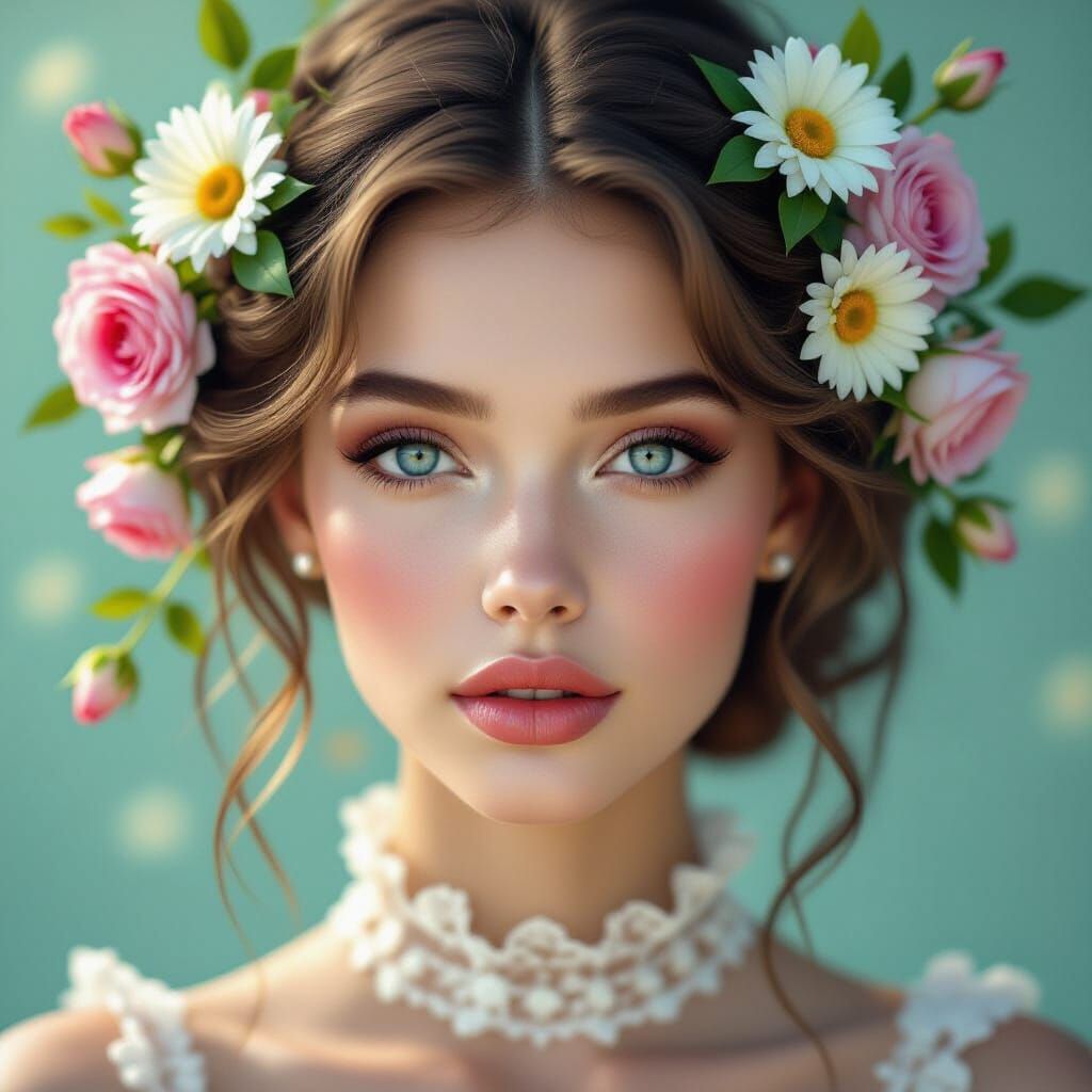 Floral Portrait with Dreamy Double Exposure