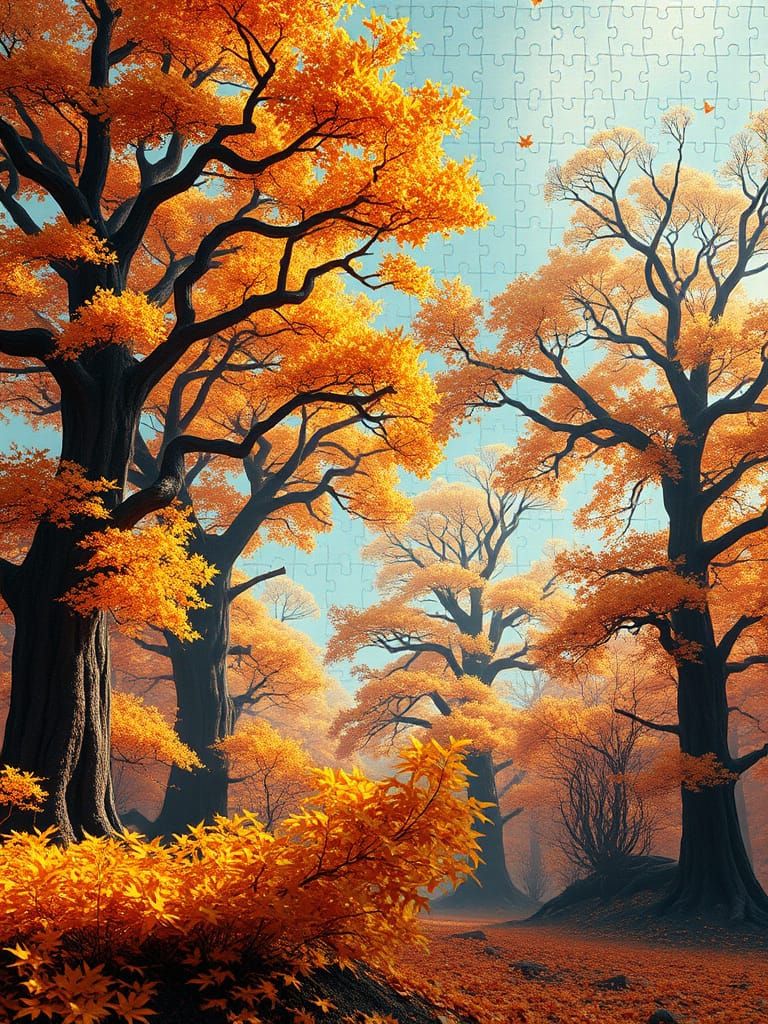 Enchanted Autumn Wonderland in Vibrant, Mystical Colors