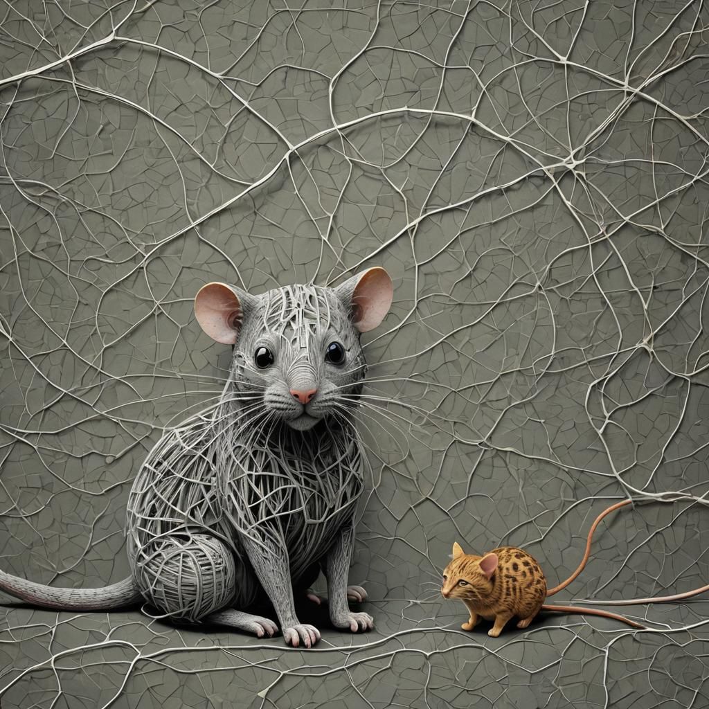 Surreal Mouse and Cat Embrace in Digital Art