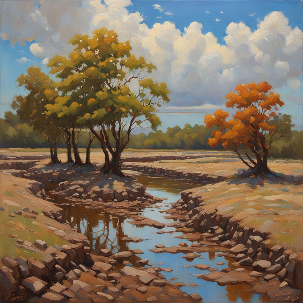 Landscape Painting of Muddy Fields by Gurney