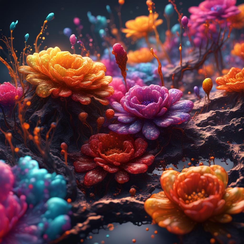 Blacklight Glass Flowers in Detailed Matte Painting
