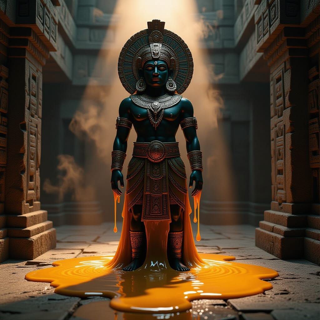 Melting Mayan Deity Wax Statue in Temple