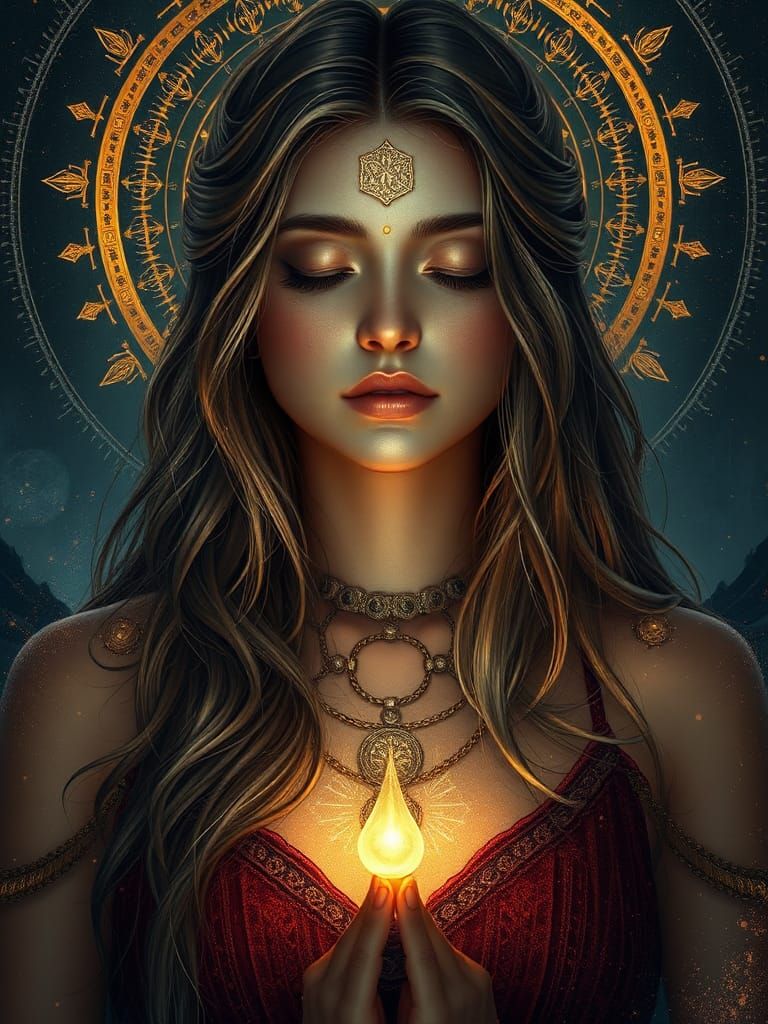 Meditating Goddess with Sacred Geometry in Artgerm Style