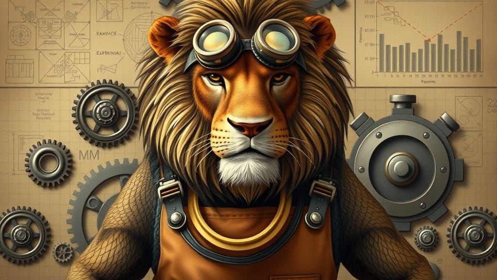 Steampunk Lion Engineer in Detailed Digital Art