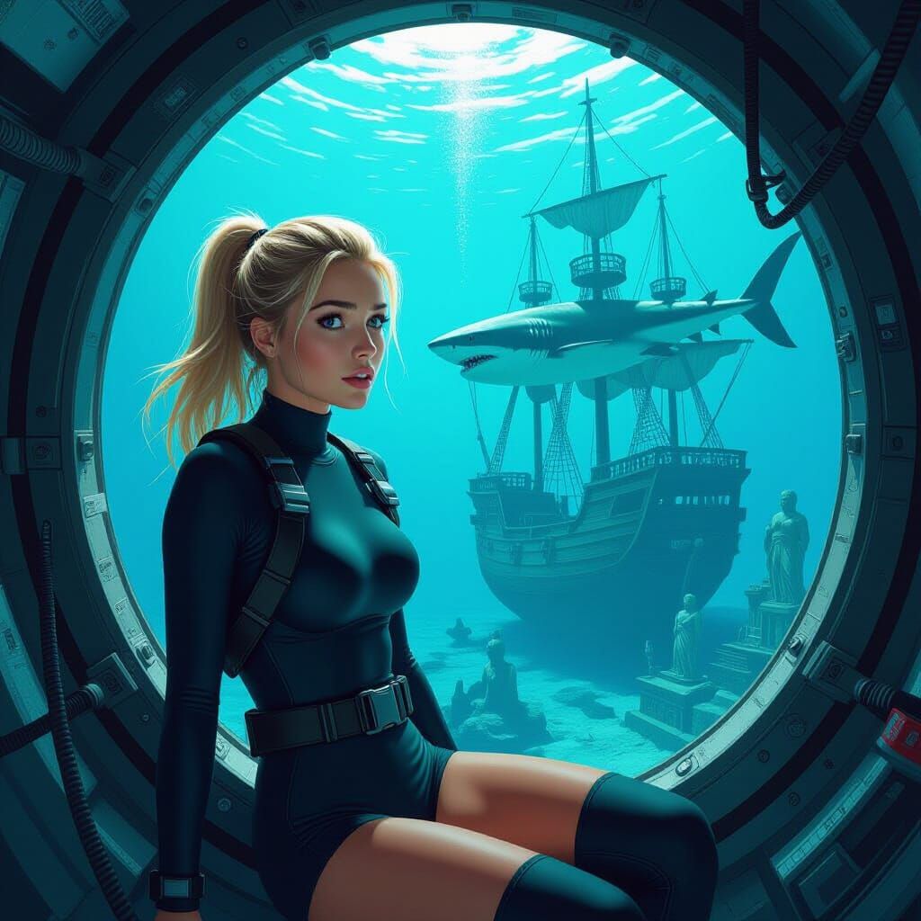 Underwater Station: Woman, Shark, and Sunken City