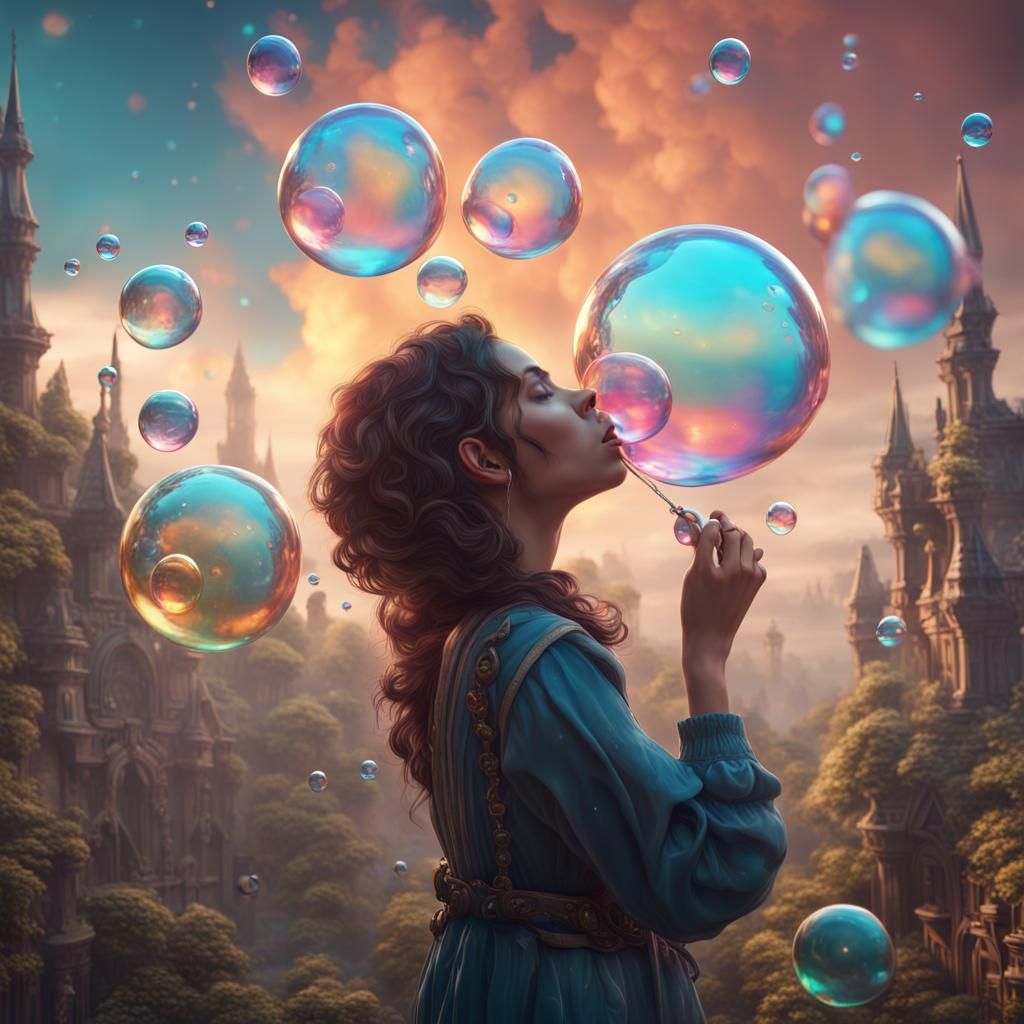Worlds in Bubbles: A Detailed Fantasy Art Piece