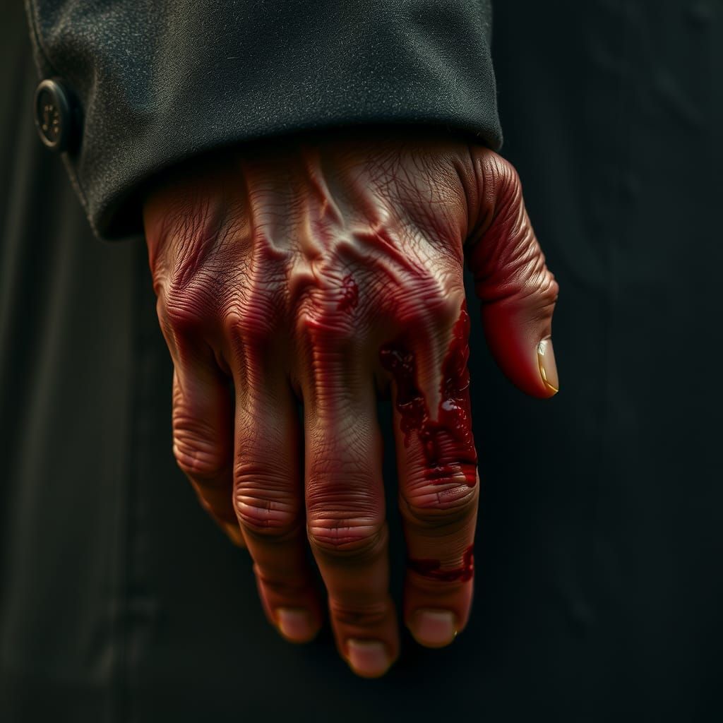 Dramatic Close-Up of Blood-Red Hand